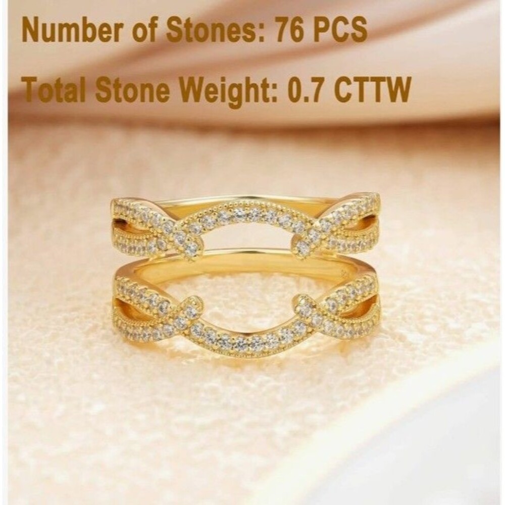 NEW! Gold Plated 925 Sterling Silver Wedding/Engagement Ring Enhancer, Size 8 - Picture 2 of 10